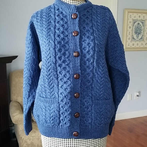 Blue Cable Knit fisherman’s Cardigan - Picture 1 of 9